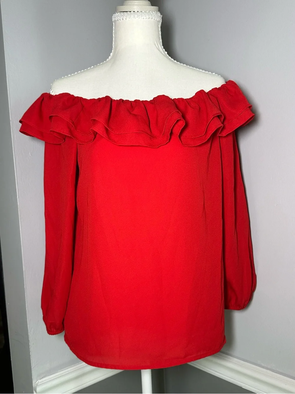 J. Crew Mercantile Red Off-Shoulder Ruffle Blouse XS